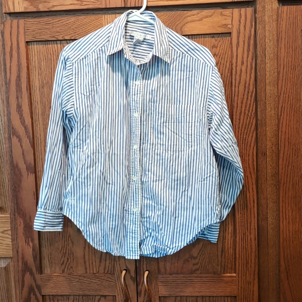 Blue and white striped button down blouse